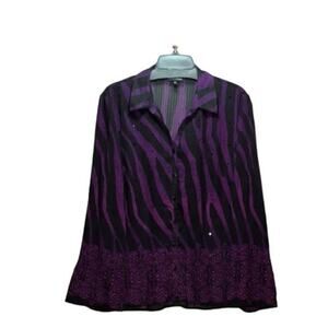 Women's Vintage Fashion Bug Purple Pleated Peplum Top – Size XL